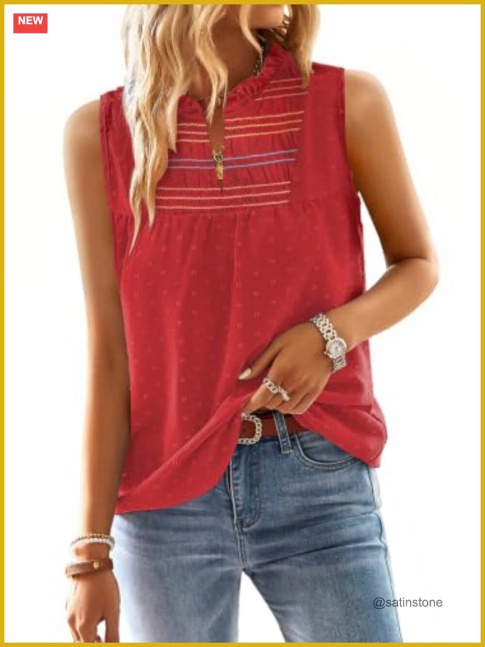 Womens Swiss Dot Sleeveless V Neck Tank Top Crochet Lace Trim Relaxed Fit